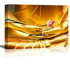 Golden Buddha Statue Holding Unbloomed Lotus Flower Wall Decor