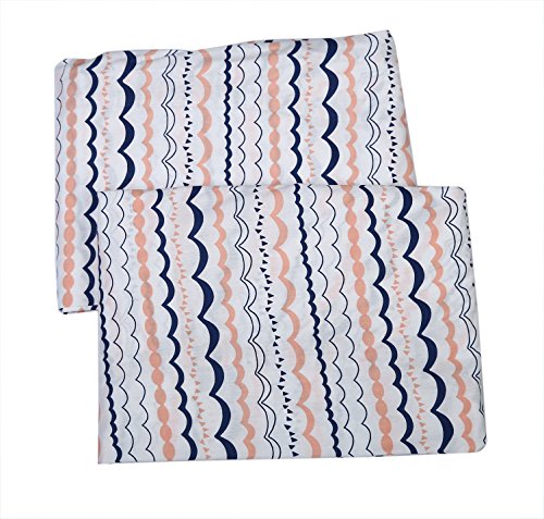 Bacati Olivia Tribal Crib/Toddler Bed Fitted Sheets Cotton Percale Garland 2 Piece, Coral/Navy