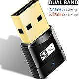 Heiyo AC600Mbps Networking Wifi Adapter, Wireless Dual Band USB Wifi Dongle for Mac PC Laptop Desktop Computer, Support for Windows XP/7/8/8.1/10│Linux 4.2/4.3/4.4│Mac 10.10 - 10.11
