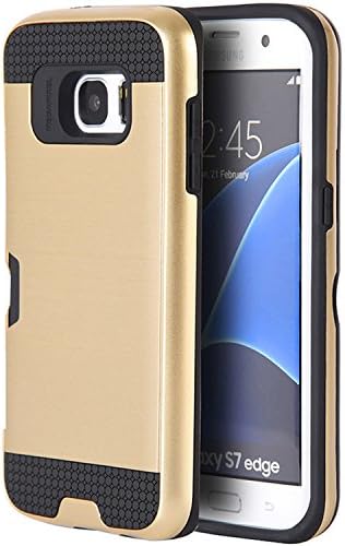 SLectionAccess Hybrid Card Holder TPU Skin Wallet Case for Samsung Galaxy S7 Edge - Retail Packaging - Gold