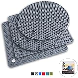 Q's INN Gray Silicone Trivet Mats | Hot Pot Holders | Drying Mat. Our 7 in 1 Multi-Purpose Kitchen Tool is Heat Resistant to 440°F, Non-slip,durable, flexible easy to wash and dry and Contains 4 pcs.