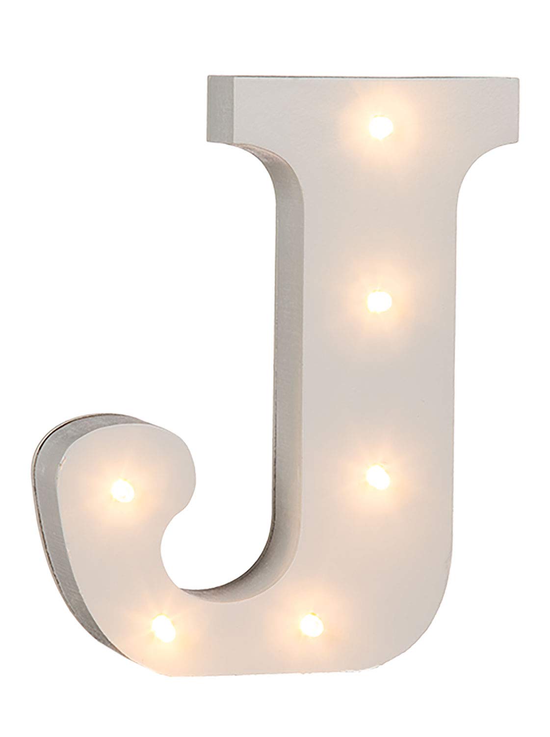 OOTB Illuminated Letter J Light with 6 LED, Wood, White