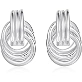 Coadipress Gold Statement Geometric Earrings for Women Trendy Double Knot Earrings Chunky Gold Knot Link Drop Dangle Earrings Trendy Jewelry Gift