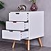 Giantex Mid Century Modern Nightstand, White Beside Table with Solid Wood Legs, Minimalist End Side Table, Practical Night Stand with 3 Storage Drawers for Bedroom