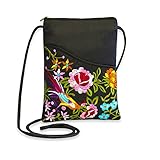 Embroidered Floral Travel Crossbody (Black)
