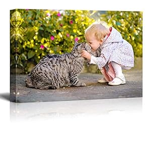 a Cute Little Baby Girl with a Cat Wall Decor