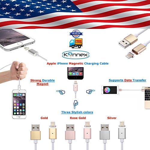Magnetic USB to Lightning Cable and Adapter Charger Supports Charging and Data Aluminum Connector Apple Models iPhone 7 6s 6 Plus 5s 5,iPad Pro mini iPod 3.3-Feet COLOR: SILVER