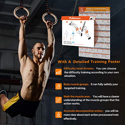 Gonex Wooden Gymnastic Rings with Adjustable Number Straps, Crossfit