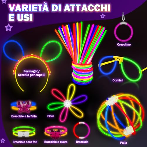 Millegu 230 Fluo Party Kit, 100 Braccialetti Luminosi Fluorescenti Bambini Adulti Starlight Glow Sticks e 130 Connettori per Bracciali Occhiali Gadget per Comleanno Feste Carnevale Capodanno 2026