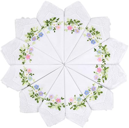 Milesky Women's Handkerchiefs 100% Premium Cotton Floral Embroidery Lace