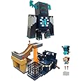 Bundle of Mattel Minecraft Warden Action Figure with Lights, Sounds & Attack Mode, 3.25-inch + Mini Mode Playset, Rise of The Warden Set with 2 Minis including Steve & Warden Figures & DLC Code