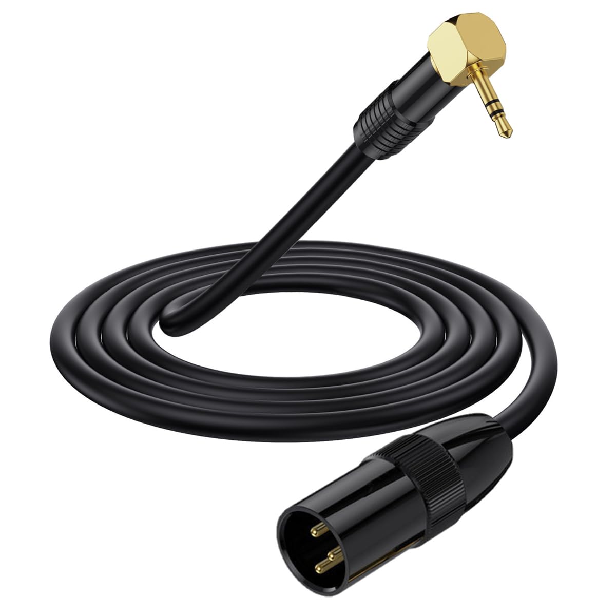 HTGuoji Right Anlge 90 Degree 3.5mm to XLR Cable, XLR to 3.5mm Aux Microphone Cbale, Unbalanced 1/8" inch Mini Jack Stereo to XLR Male Cord Adapter for Cell Phone, Laptop, Speaker, Mixer (1.8 meter)