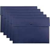 VANRA Poly File Folder Pockets File Jacket Plastic Envelope Flat Document Letter Organizer with Snap Button Closure A4 Letter Size (Pack of 5, Navy Blue)