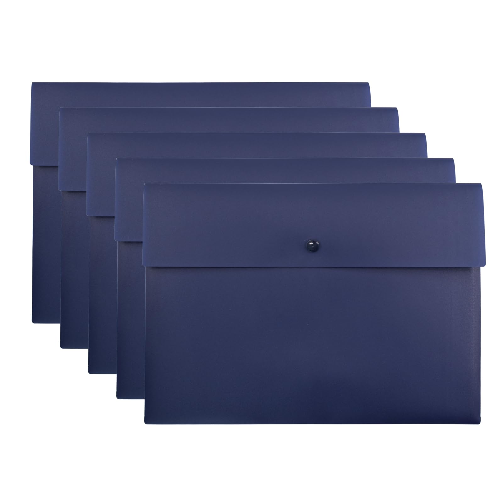 VANRA Poly File Folder Pockets File Jacket Plastic Envelope Flat Document Letter Organizer with Snap Button Closure A4 Letter Size (Navy Blue)