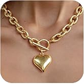 ENSKEFEN Heart Pendant Necklaces for Women Statement Chunky Chain Necklace Love Heart Charm Choker Necklace