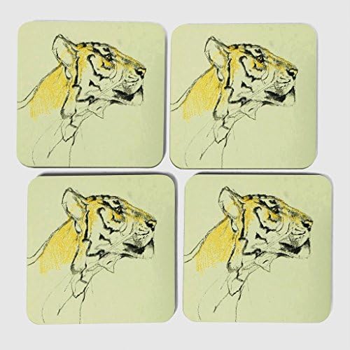 Vintage Swan J Macallan Study of A Tiger's head Coasters Multi-Colour 9 x 9 cm Pack of 4