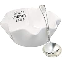 Mud Pie Salsa Ceramic Dip Cup Set, Nacho, White & Silver
