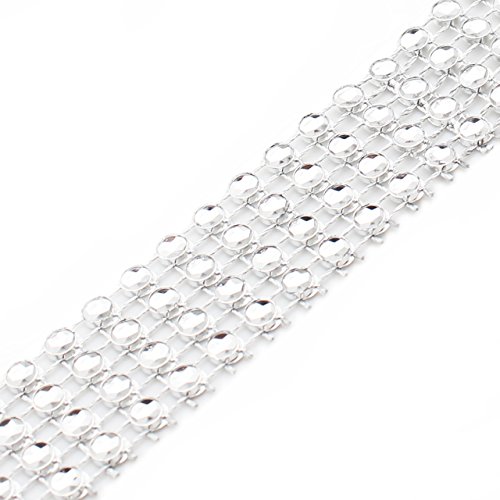 Benvo 4 Row 10 Yard Acrylic Bling Diamond Rhinestone Ribbon Wrap for Wedding Cakes, Birthday Decorations, Baby Shower Events and Arts and Crafts Projects 10 yard, Silver