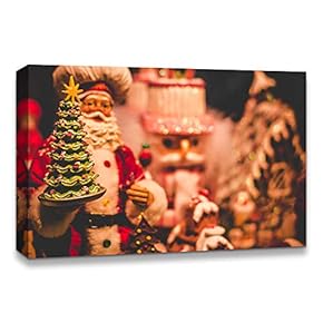 Canvas Wall Art Christmas Santa Claus Decor Painting Artwork for Home Prints Framed - 12x18 inches