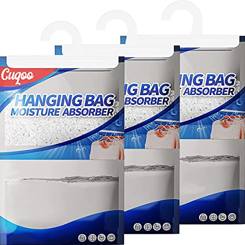 CUQOO Super Absorbent Wardrobe Dehumidifier Hanging Bags Pack of 3 – Moisture Absorber to Stop Damp, Mould, Mildew & Condensation | Premium Damp Absorber Ideal for Wardrobe, Home, Caravan, Office