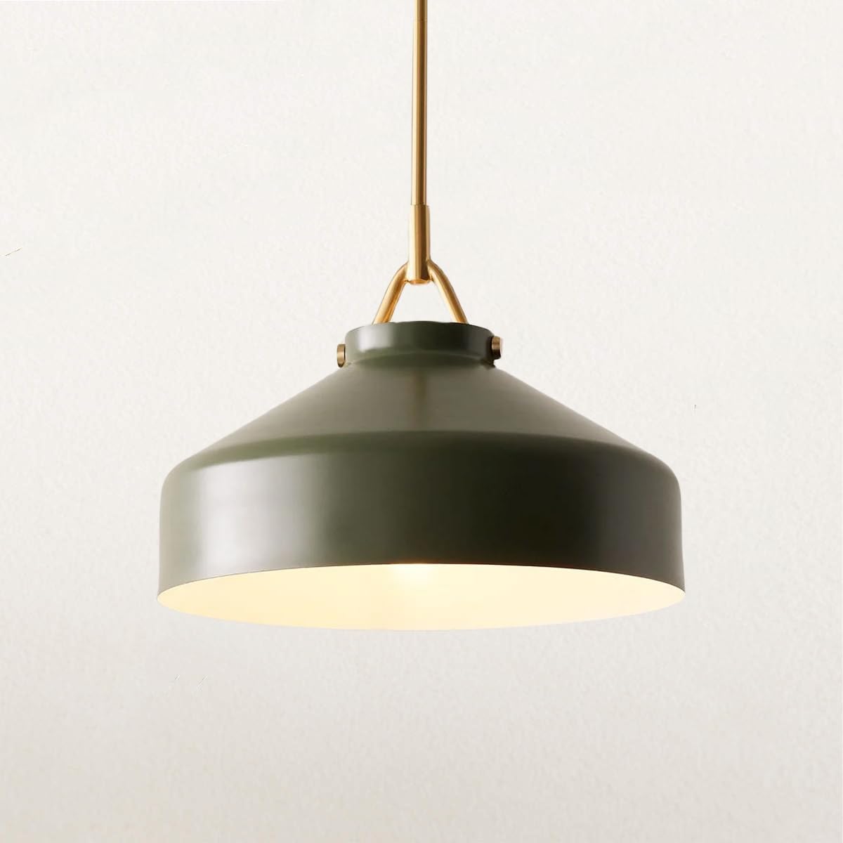 Photo 1 of 16 Inch Industrial Metal Pendant Light, Contemporary Hand-Polished Olive Shade Ceiling Light for Bedroom, Brass Pole Pendant Light, for Living Room, Luxury Light Fixtures for Indoor