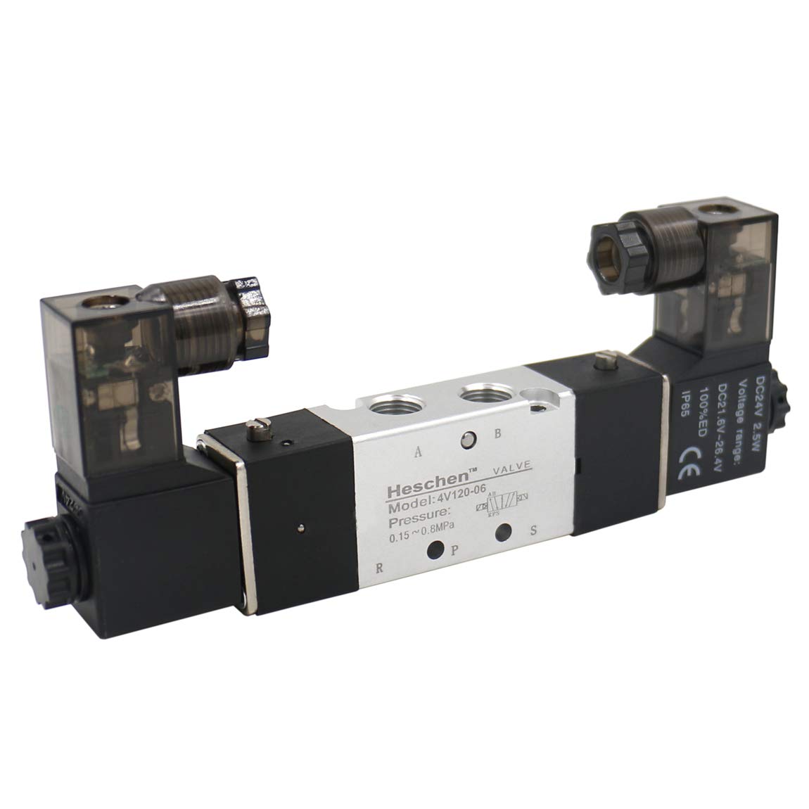Heschen Electrical Pneumatic Solenoid Valve 4V120-06 24VDC 2.5W PT1/8 5 Way 2 Position CE