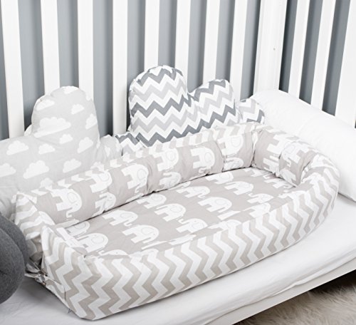 image for Baby nest with removable cover, elephants toddler size nest bed portab