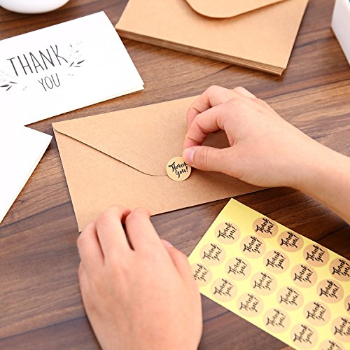 Ohuhu Assorted Thank You Cards, 48 Pack Thank U Greeting Cards Folded Thank You Note Cards of 6 Designs W/ 48 Brown Kraft Paper Envelopes and 48 Pcs Stickers for Wedding, Baby Shower, Graduation - Thumbnail 3