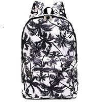 Urmiss Graffiti Printed Canvas Casual Backpack Travel Shoulder Bag Students Schoolbag College Rucksack White with Black Palm Leaf