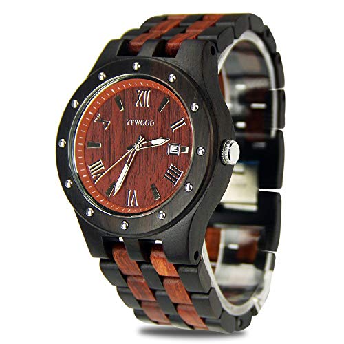 Men's Watch, Wooden Watch, Analog Quartz with Date Display Handmade Wood Wristwatch Fashion Wrist Watches