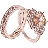 LRGKMCWTOB Gorgeous 18K Rose Gold Filled Morganite Ring Engagement Bridal Women Jewelry Set Size 6-10 (Size 8)