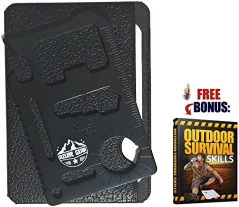 Azure Gear 15 in 1 Stainless Steel Multi Tool with Leather Case + BONUS Survival Skills E-Book - Pocket Size Ruler, Beer Opener and Screwdriver - Camping, Fishing, Hiking - TSA Approved (Black)