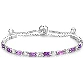 Cranmadia Valentines Day Gifts Sterling Silver Birthstone Tennis Bracelets for Women 2.5 * 5mm Tennis Bolo Bracelet Fashion Jewelry Birthday Gifts for Women Mom Wife Her | Adjustable Size 9"