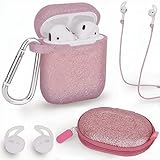 Airpods Case, Filoto Airpods Accessories for Apple Airpods 2&1 Charging Case Protective Silicone Cover with Keychain/Strap/Earhooks/Storage Carrying Bag, Best Gift for Girls & Women, Rose Gold