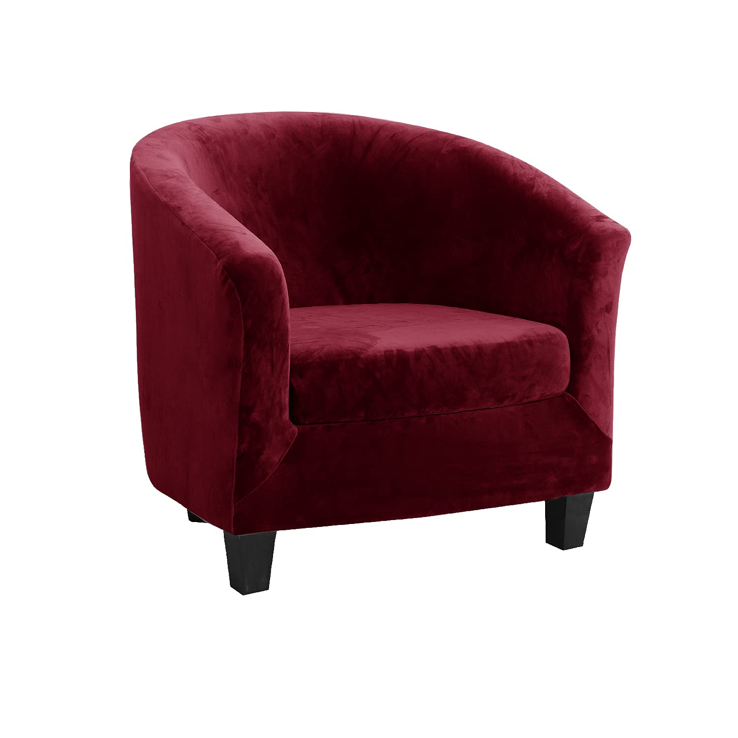 Topchances Velvet Club Armchair Cover High Stretch Tub Sofa Slipcover Removable Washable Couch Cover 2 Pieces Soft Furniture Protector for Dining Living Room (Dark Red)