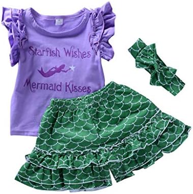 Zeside Girls Clothing Sets, Stafish Wishes Mermaid Kisses (12M-5Y) Girls Print T-Shirt + Lace Pants Three-Piece Set Casual Daily Clothing,Also Great for Party Or Photoshoot