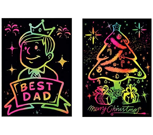 VHALE 30 Sheets Scratch Art Rainbow Paper Scratchboard with Wooden Stylus, Classroom Arts and Crafts, Creative Drawings, Doodling, Writing, Great Travel Toys and Party Favors for Kids