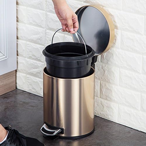 Hamhui Stainless Steel Dustbin For Household Foot Toilets,5L Champagne Gold