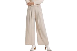 ALLOVIN Womens High Waisted Pleated Wide Leg Dress Pants with Elastic Back for Work Casual