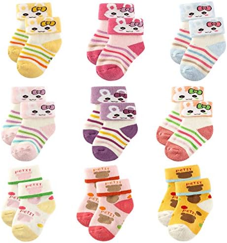 Growth Pal 9 Pack Thick Cotton for Little Kids Socks Colorful Baby Socks for Toddlers Boys and Girls 0-5 Years Old