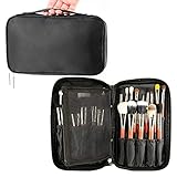 OR Pure Professional Cosmetic Makeup Brush Organizer Makeup Artist Case with Belt Strap Holder Cosmetic Makeup Bag Handbag Black
