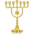 Hanukkah Menorah 7 Branch with Star of David Gold Menorahs for Chanukah Jewish Decorations Candle Holder Shabbat