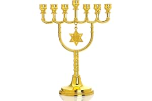 YU FENG Hanukkah Menorah 7 Branch with Star of David Gold Menorahs for Chanukah Jewish Decorations Candle Holder Shabbat
