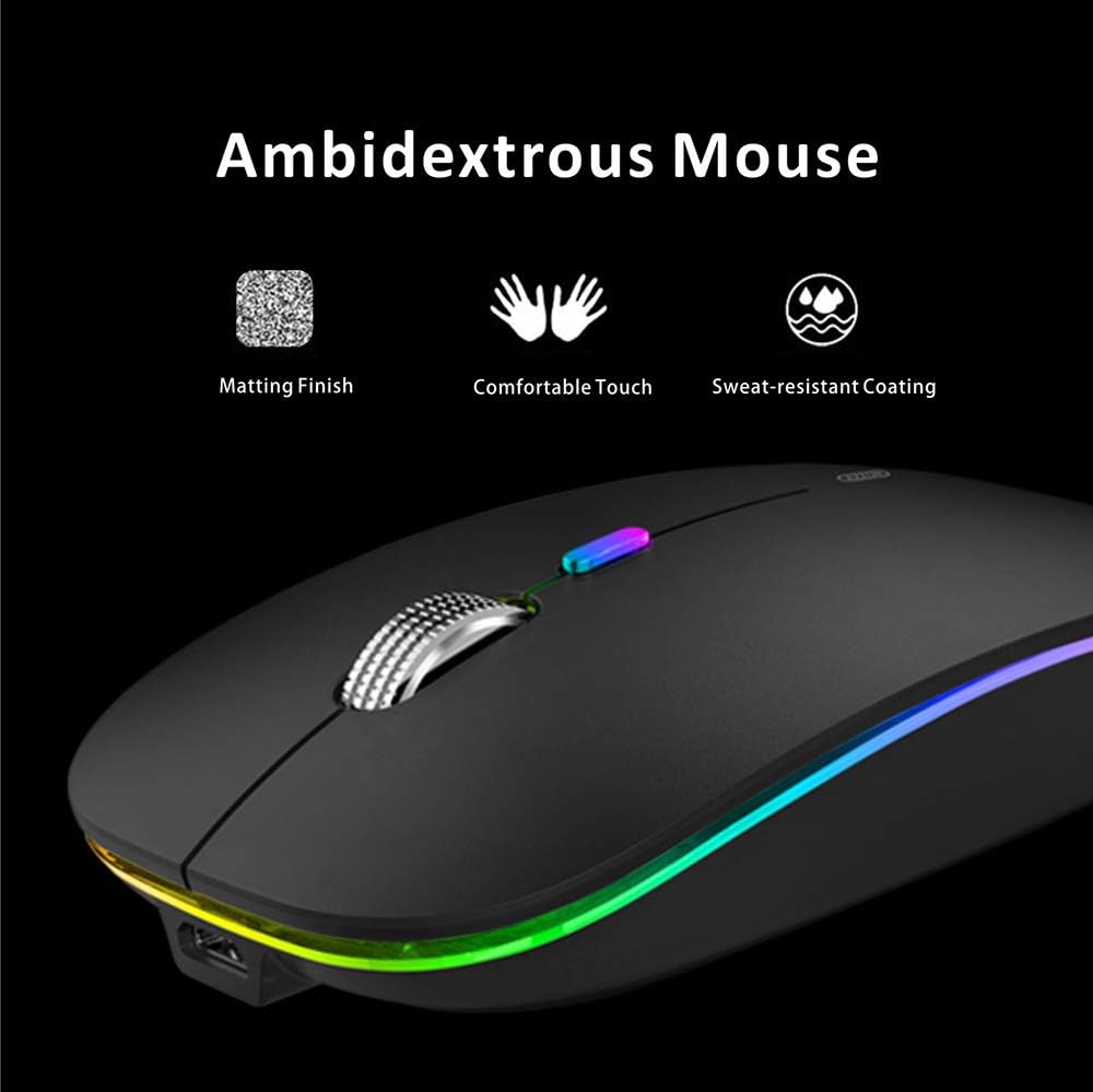 LED Wireless Mouse, Uiosmuph G12 Slim Rechargeable Wireless Silent Mouse, 2.4G Portable USB Optical Wireless Computer Mice with USB Receiver and Type C Adapter (Matte Black): Electronics