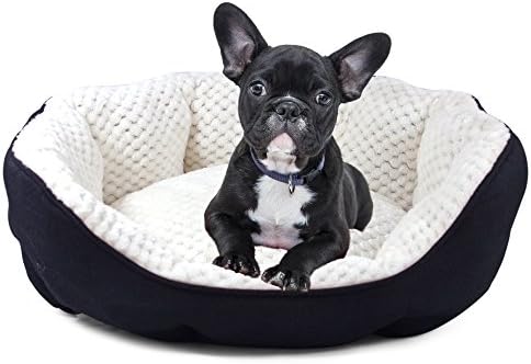Plush Linen Lounger Pet Bed for Dogs or Cats by Cozy Cuddlerz| Deluxe, Ultra Soft, Octagonal Bed Filled with 100% Recycled Fibers| Super Cozy Luxurious Design| Pink or Black| 2 Sizes (24x18x8", Black)