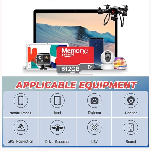 New Micro Card MicroSD Card 512GB and Adapter Kit,Full HD & 4K UHD Card Class10 U1 High Speed for Camera/Phone/Tachograph,Tablet