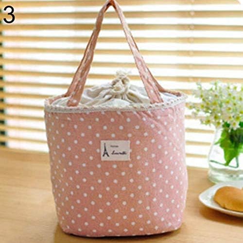 Banana99 Portable Linen Cotton Polka Dot Drawstring Insulated Food Bag Gift Portable and Reusable Lunch Bag for Student,Lunch Bag Tote Bag Lunch Box for Women