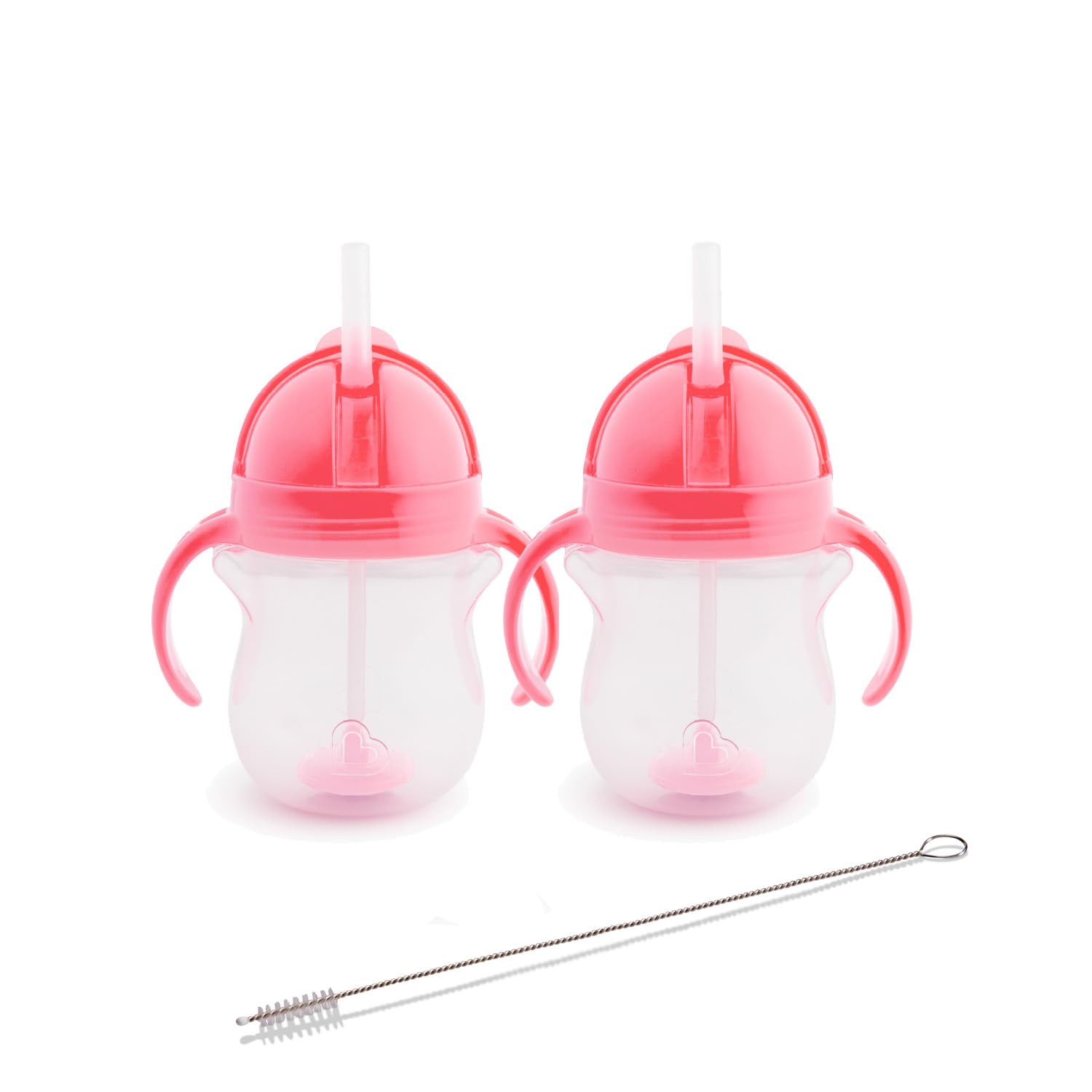 Munchkin Click Lock Tip & Sip Straw Cup Set | Baby Toddler Sippy Cups with Straw | BPA Free | Leakproof | Dishwasher Safe | Baby Cup Weighted Straw | 7oz/207ml | 2 Pack | Pink