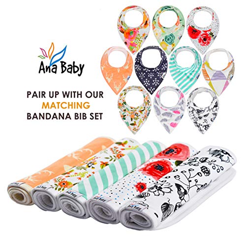 Ana Baby 100% Organic Baby Burp Cloth Large 21''x10'' Size, Premium Absorbent Triple Layer Burping Rags 5 Pack for New Born Baby Girl Gift Set (Burp Cloth Floral) - Thumbnail 6