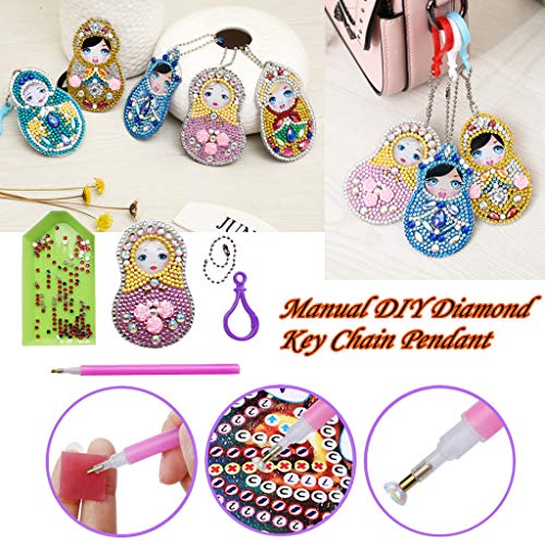 2019 New Gift! Set of 5 Diamond Painting Keychain, 5D Mosaic Making DIY Full Drill Special Shape Diamond Painting Beauty Doll Keychain Key Ring Phone Charm (Set of 5 Doll)